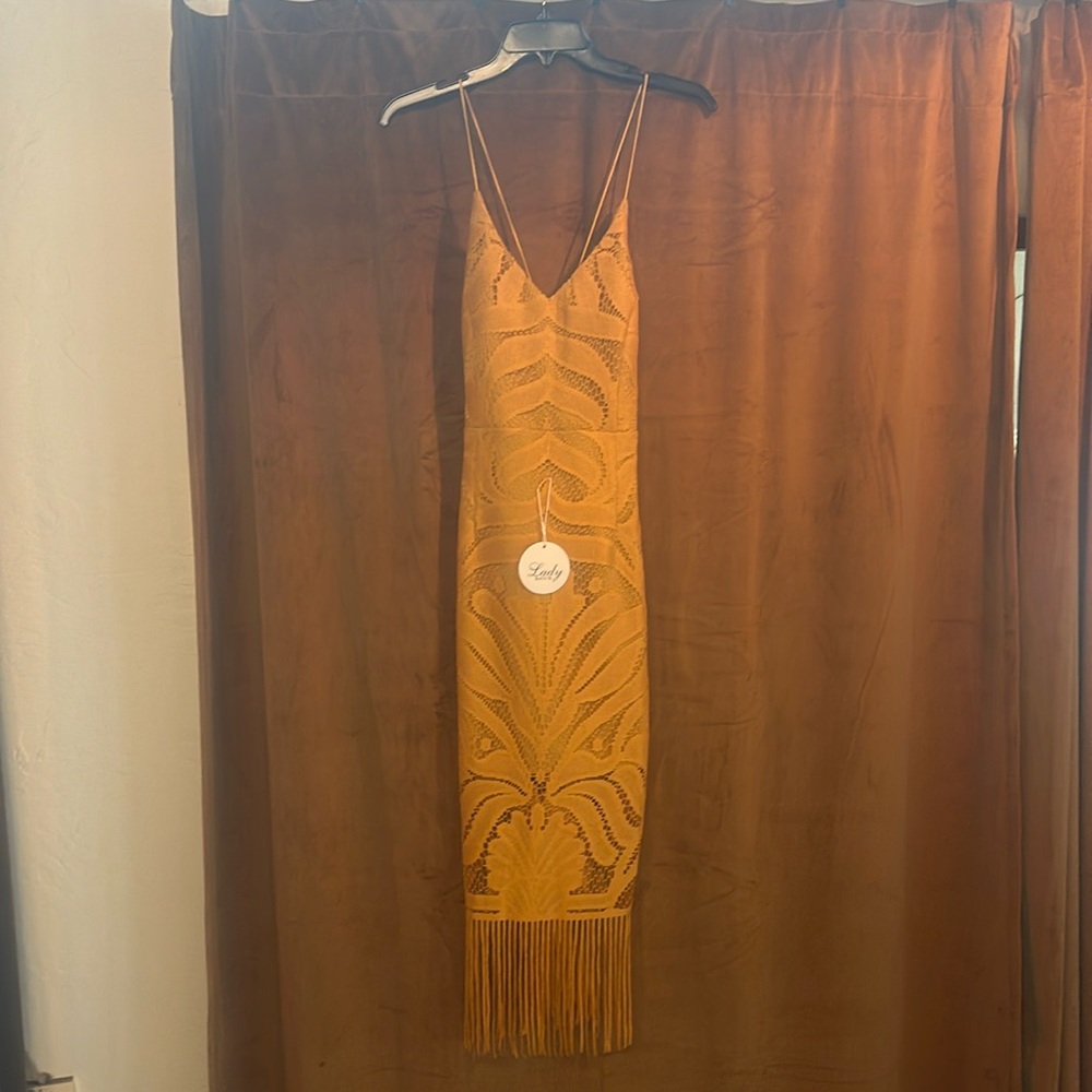 Mustard Fringe Dress with tie up back- NEW WITH TAGS - NEVER WORN!!